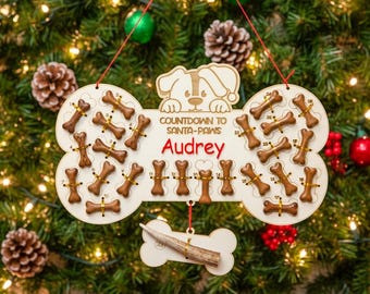 Personalized Dog Advent Calendar, Wooden Bone Shaped Christmas Countdown