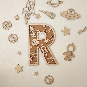 Letras de madera - Tema espacial: Nombre de madera para decoración de dormitorio, regalo personalizado