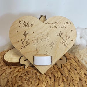 Cadre bracelet de naissance en bois gravé personnalisé - Carte de naissance/Cadeau pour Nouveau-Né souvenir unique