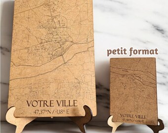 Carte en bois personnalisable ville gravée Décoration originale gravure Plan de ville en bois gravé [sur mesure]