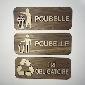 Mülltonnen-/Recycling-Schild – Piktogramm aus Holz