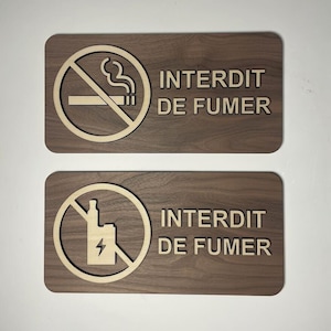Panneau interdiction de fumer en bois - Signalétique Pictogramme zone non fumeur