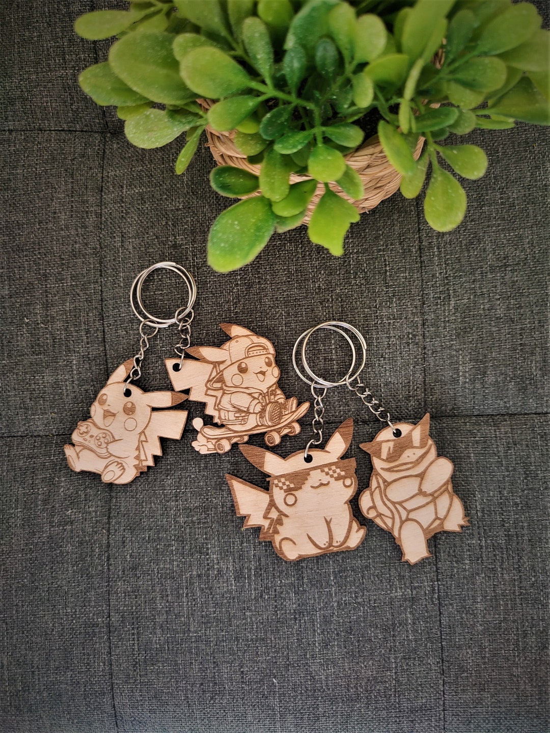 Pokémon / Pokémon Pikachu and Squirtle Themed Wooden Keychain - Etsy