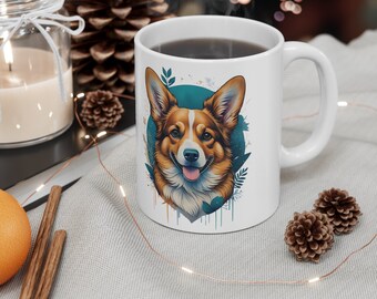 Floral Corgi Dog Watercolor Ceramic Mug 11oz