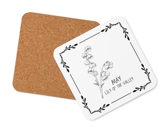 Birth Month Flower May Lily of the Valley Cork-back coaster