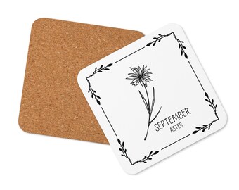 Birth month flower September Aster Cork-back coaster