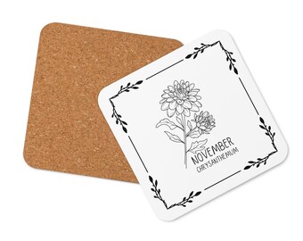 Birth Month Flower November Chrysanthemum Cork-back coaster