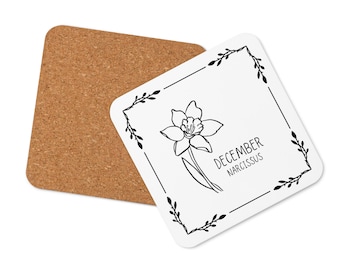 Birth Month Flower December Narcisuss Cork-back coaster