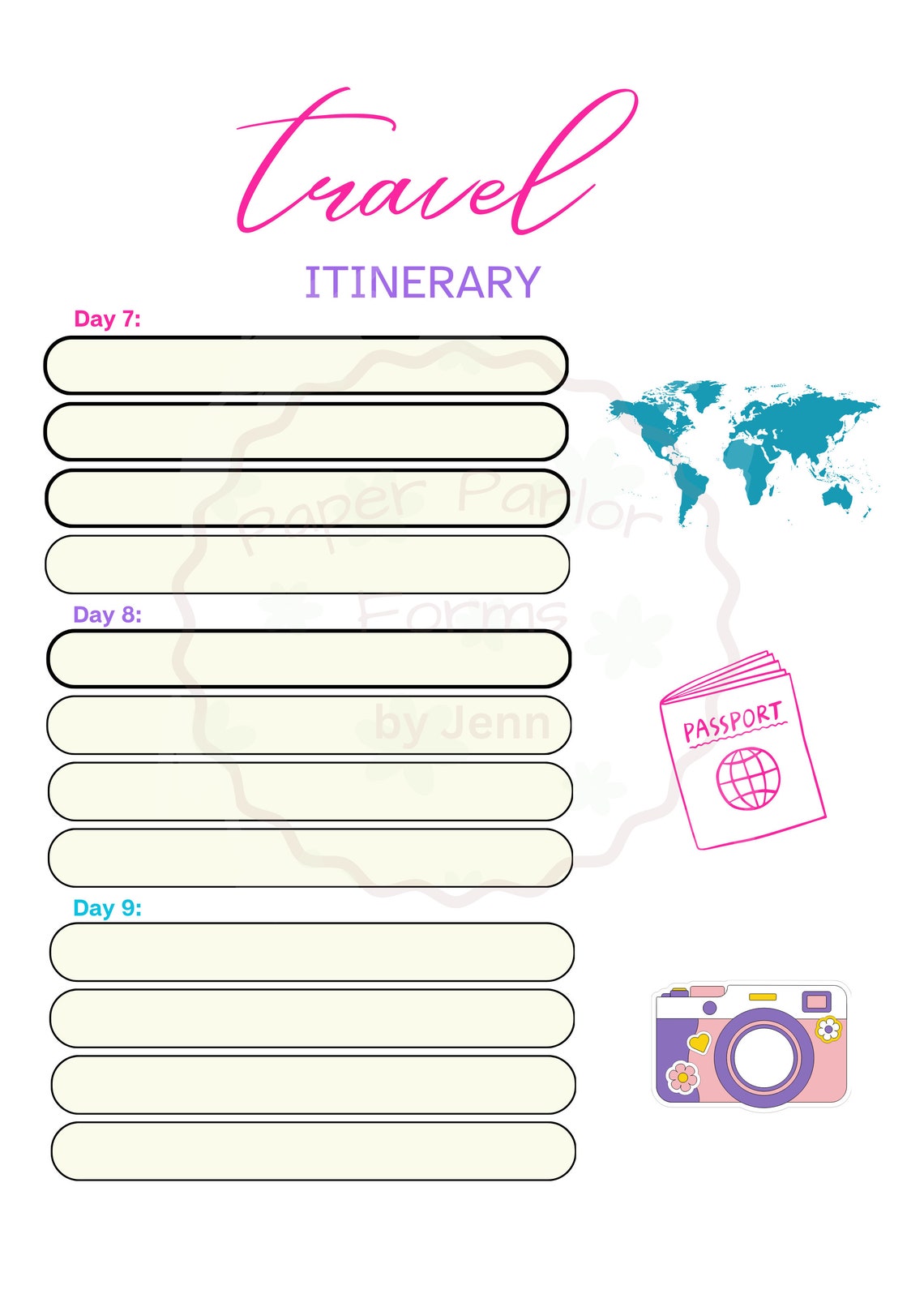 Travel Itinerary, Digital Printable With Fillable Fields Template and Reset Forms Button - Etsy