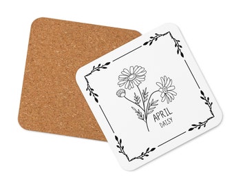 Birth Month Flower April Daisy Cork-back coaster