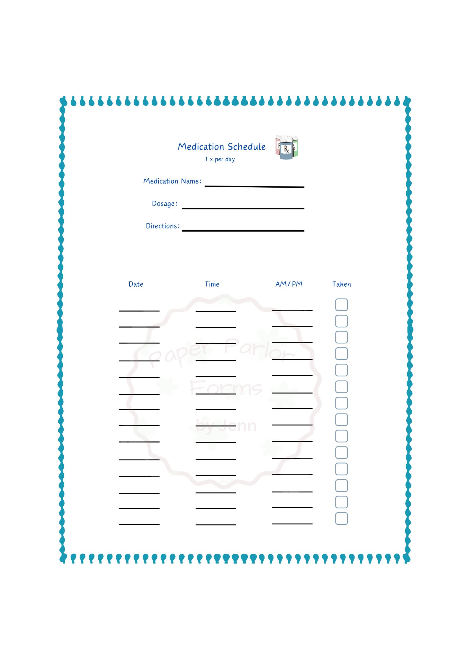 Medication Schedule Digital Printable With Fillable Fields Template and ...