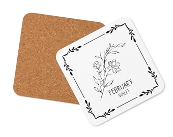 Birth Month Flower February Violet Cork-back coaster