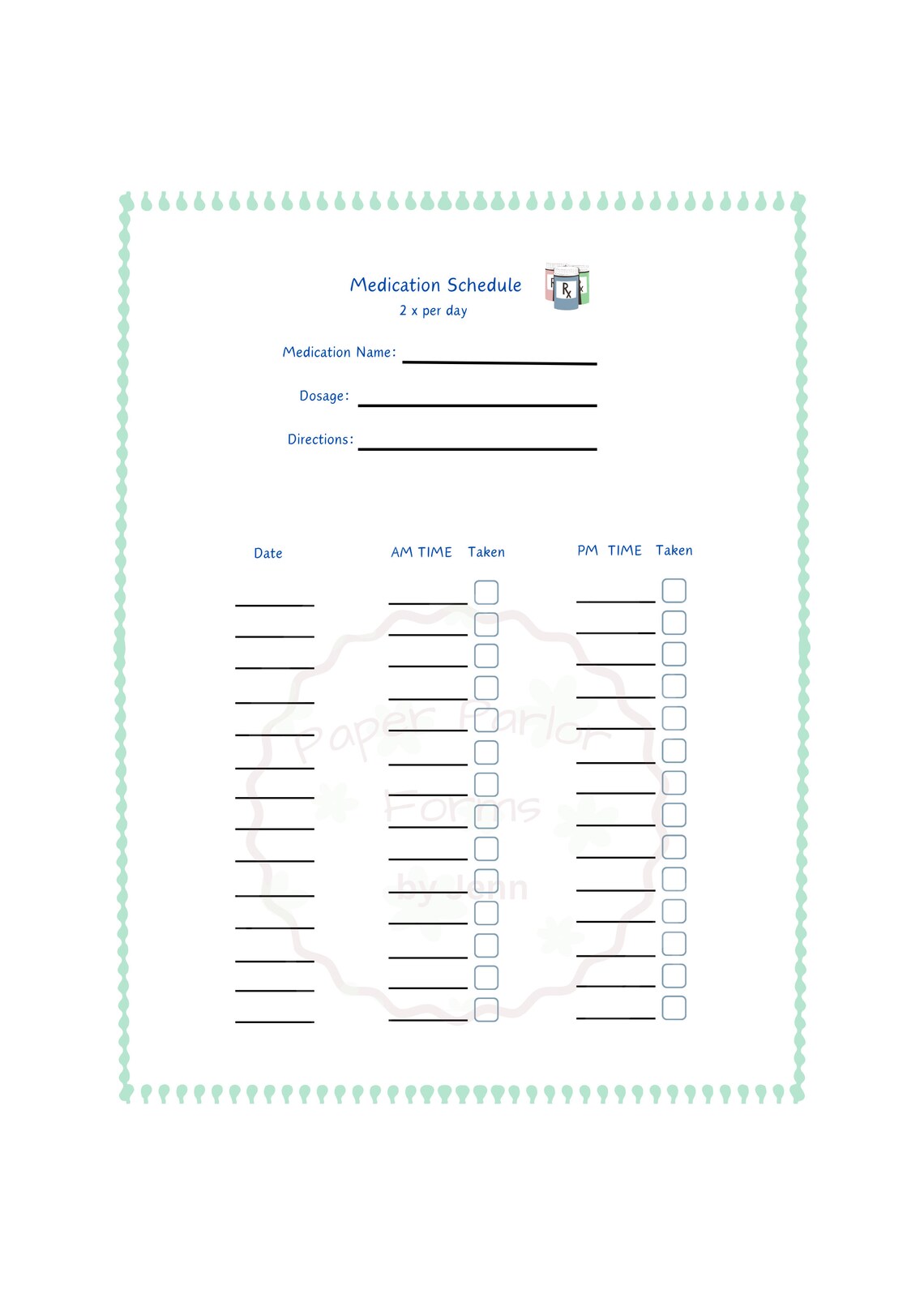 Medication Schedule Digital Printable With Fillable Fields Template and ...