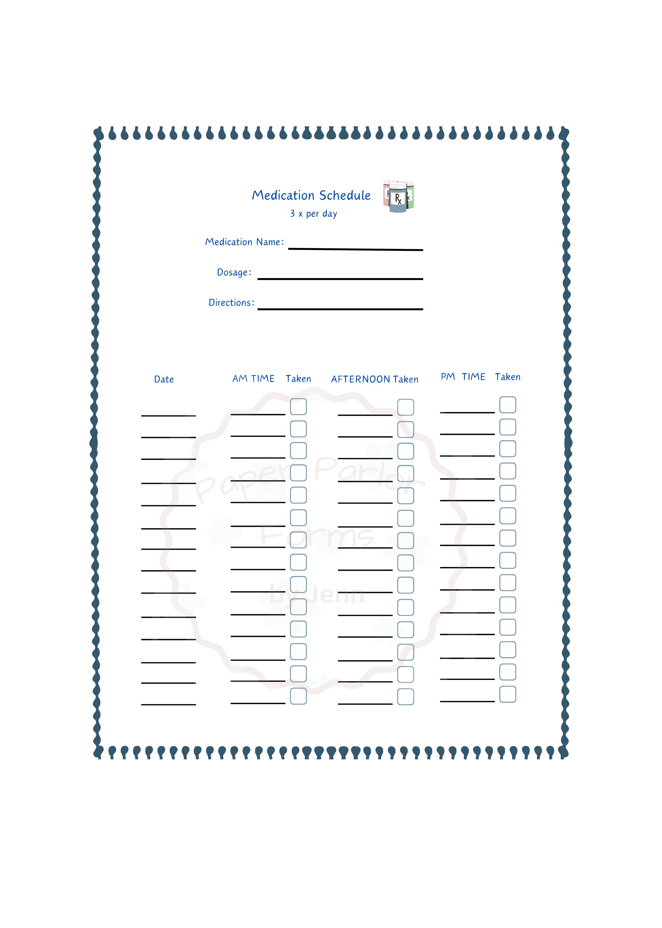 Medication Schedule Digital Printable With Fillable Fields Template and ...