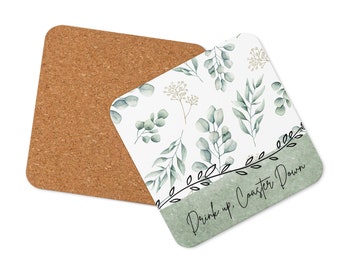 Green Botanical Cork-back coaster