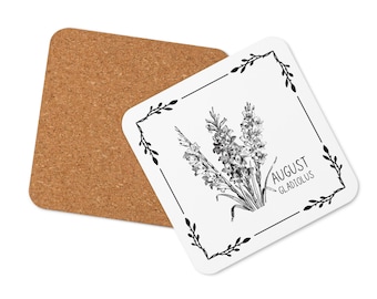 Birth Month Flower August Gladiolus Cork-back coaster