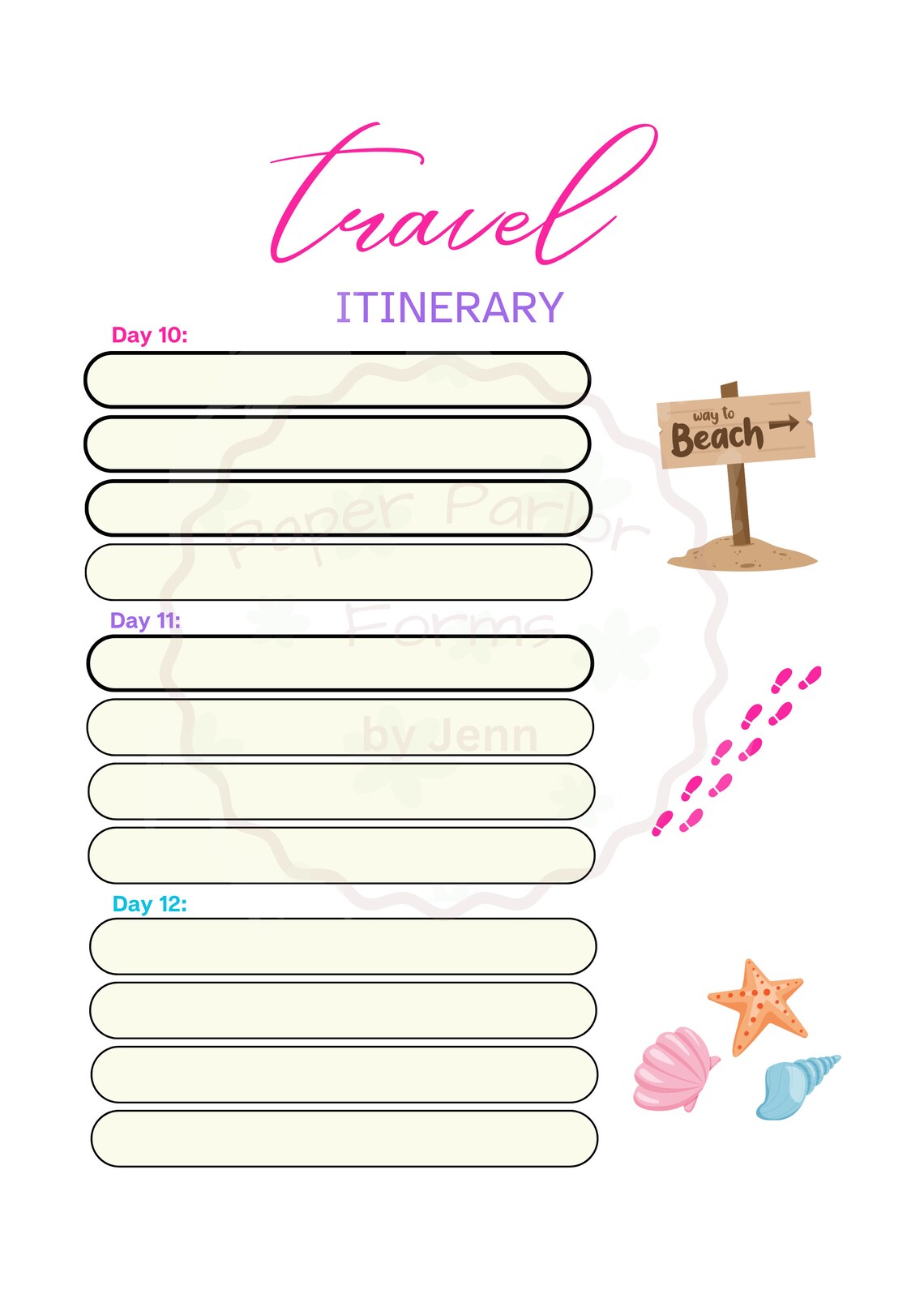Travel Itinerary, Digital Printable With Fillable Fields Template and ...