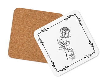 Birth Month Flower June Rose Cork-back coaster