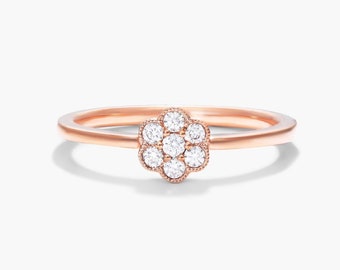 Dainty Diamond cluster ring, 14K gold ring, Thin Diamond ring, Everyday Ring for Women, Birthday gift, Anniversary Gift
