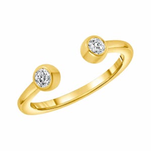 Anillo abierto de oro amarillo de 14 quilates con diamantes, anillo minimalista de doble bisel, anillo de oro ajustable, anillo con diamantes cultivados en laboratorio, anillo de promesa apilable.