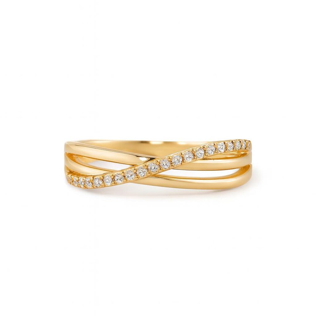 Cross Ringer Classy Elegant Gold Crossover Diamond Ring – Dainty Criss Cross Band, 14K Gold ...