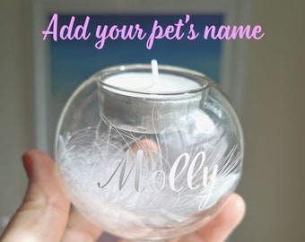 Personalised pet memorial candle, Glass tea light holder, dog memorial gift, cat memorial gift, pet loss, remembrance gift