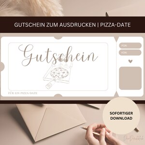Vale digital para una fecha de pizza para imprimir - regalo de última hora - rellenar online o a mano - beige - 2 páginas