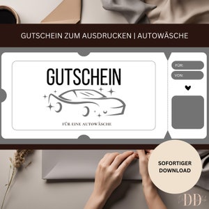 Bono digital de lavado de coches para imprimir - regalo de última hora - rellenar online o a mano - en gris - 2 páginas