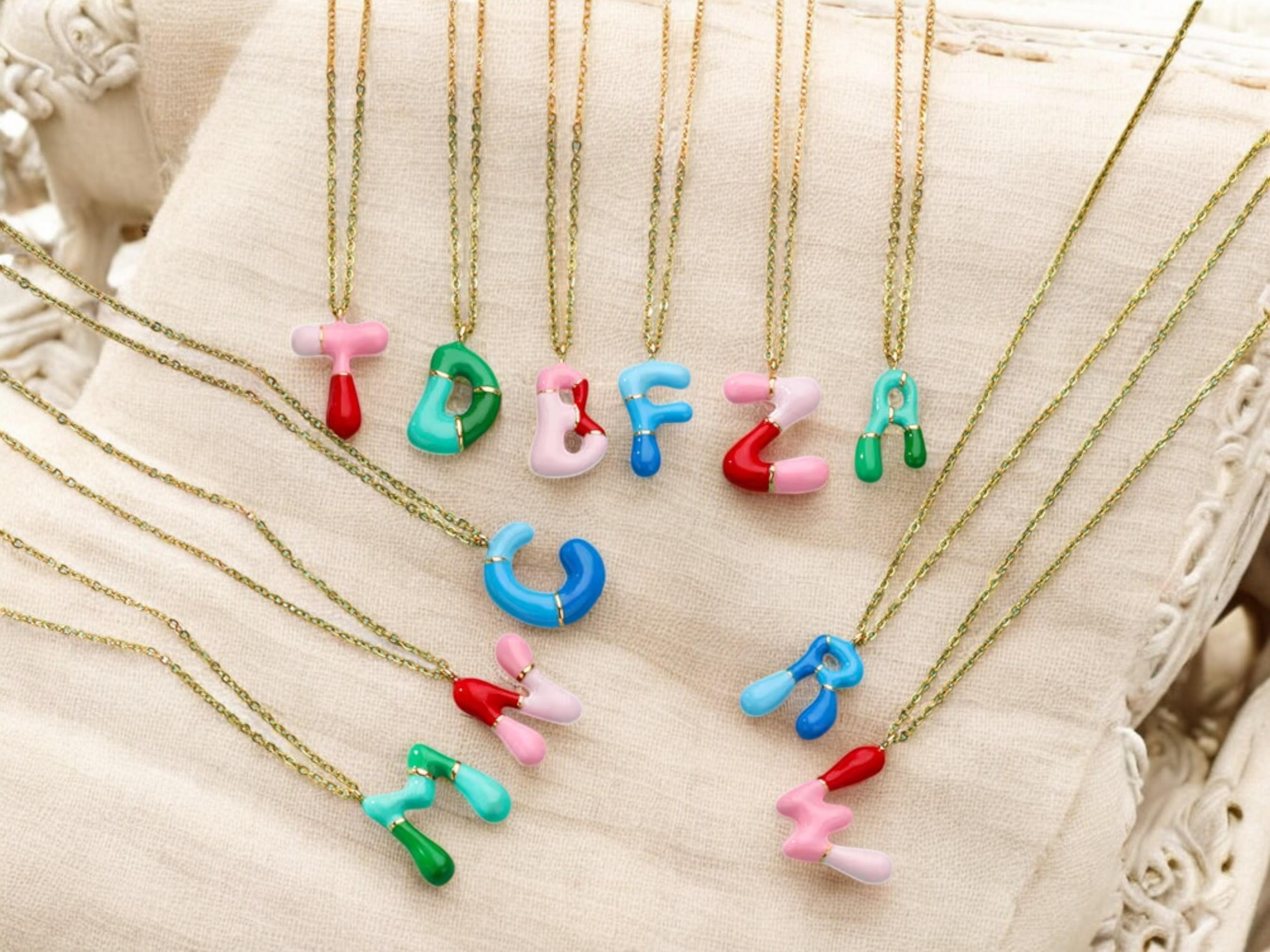Colorful Dopamine Letter Necklace – Gold Stainless Steel Initial Choker for Women | Trendy Boho Mood Jewelry Gift