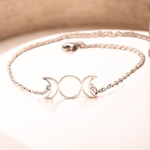 Triple Moon Goddess Bracelet - Stainless Steel Hecate Jewelry