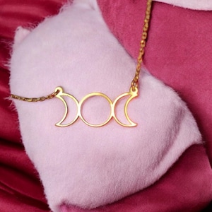 Triple Moon Goddess Necklace – Stainless Steel Pentagram & Sun Pendant | Wiccan Witch Jewelry, Gift for Her