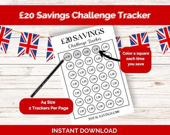 20 Pound UK Savings Challenge Tracker | Envelope Savings | Money Savings Challenge