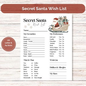 Printable Secret Santa Questionaire | Christmas Gift Exchange Survey | Secret Santa Form Coworkers | Secret Santa Template | Santa List