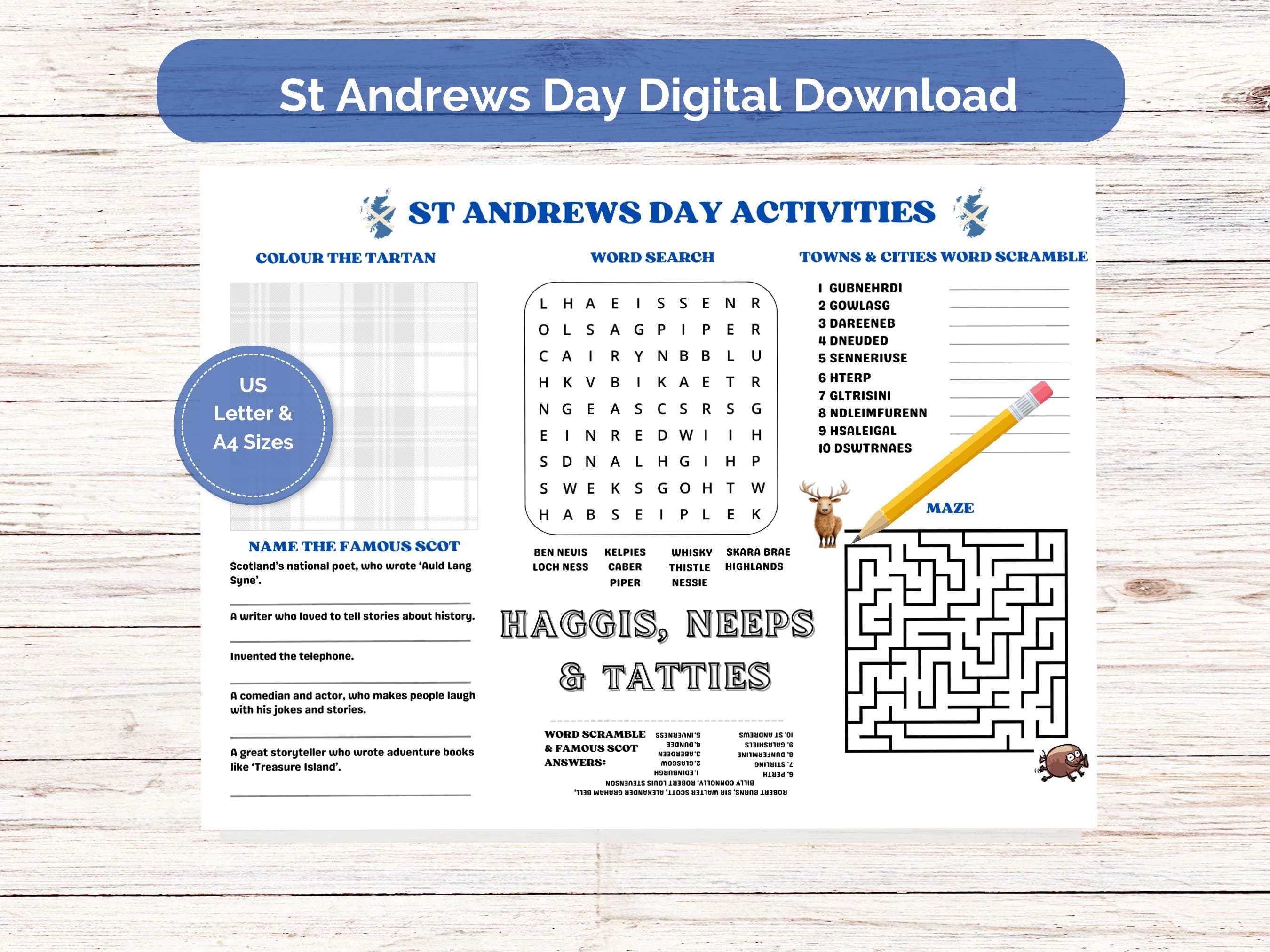 Scottish Themed | Burns Night & St Andrews Day Activity Games Printable ...