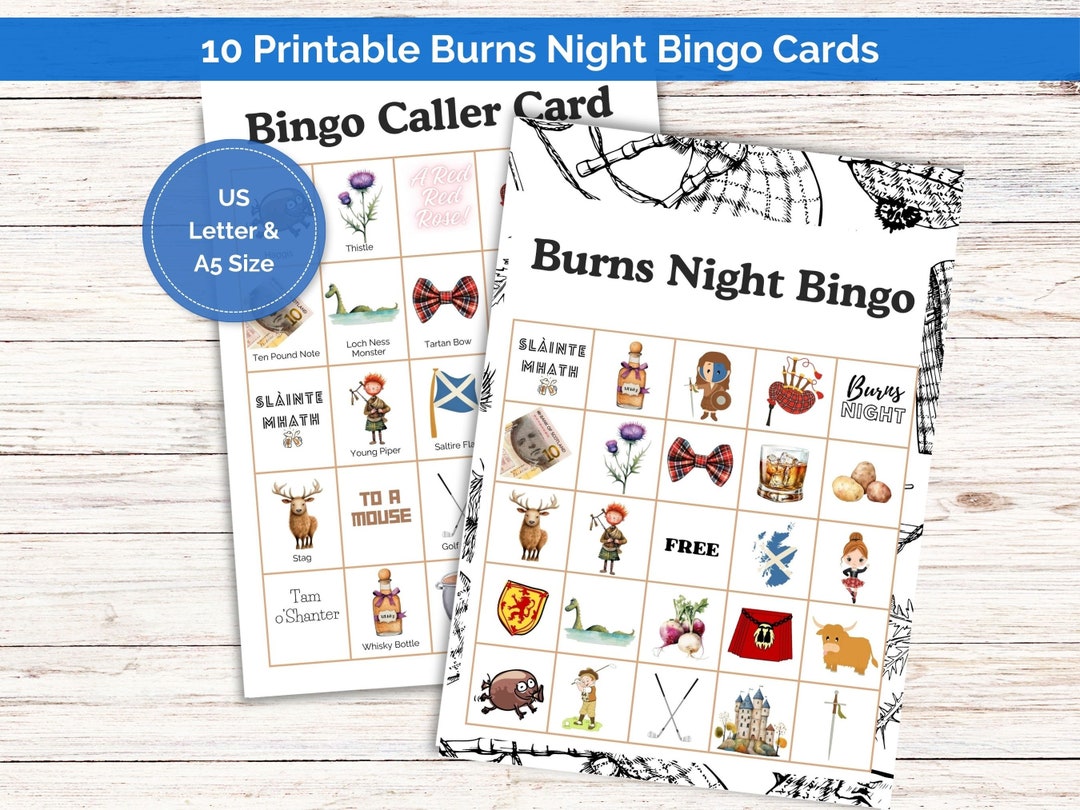 10 Printable Burns Night Bingo Cards Including Caller Card, Bingo ...
