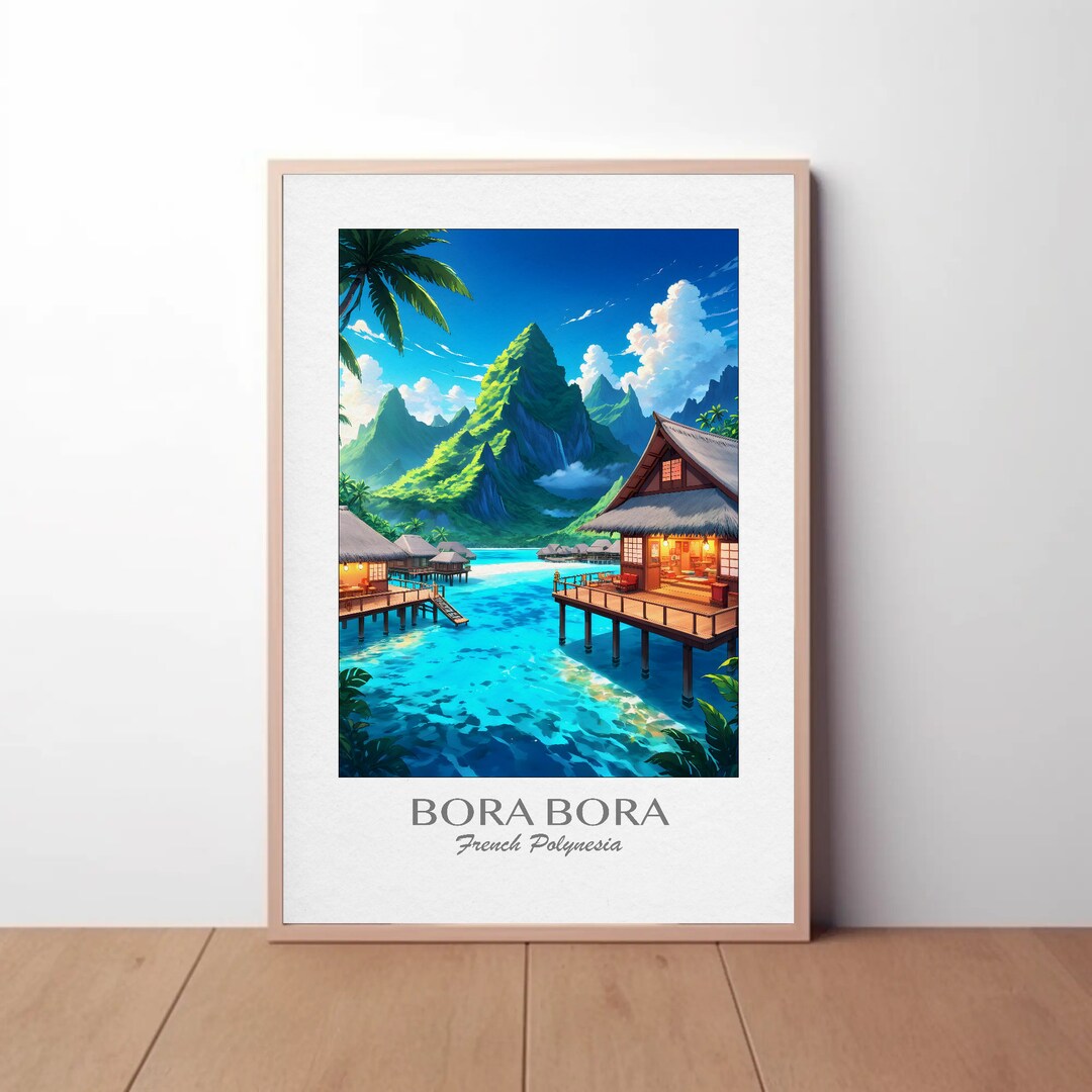 BORA BORA Printable Travel Poster Digital Drawing, Home Decor, Download ...