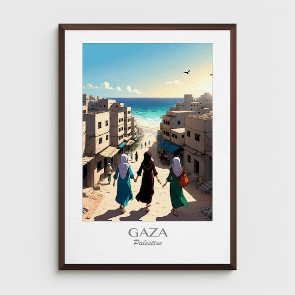 GAZA - Travel Poster, Vintage Palestinian Landscape, Printable Wall Art, Custom Home Decor, Digital Middle Eastern View, Unique Gift Idea