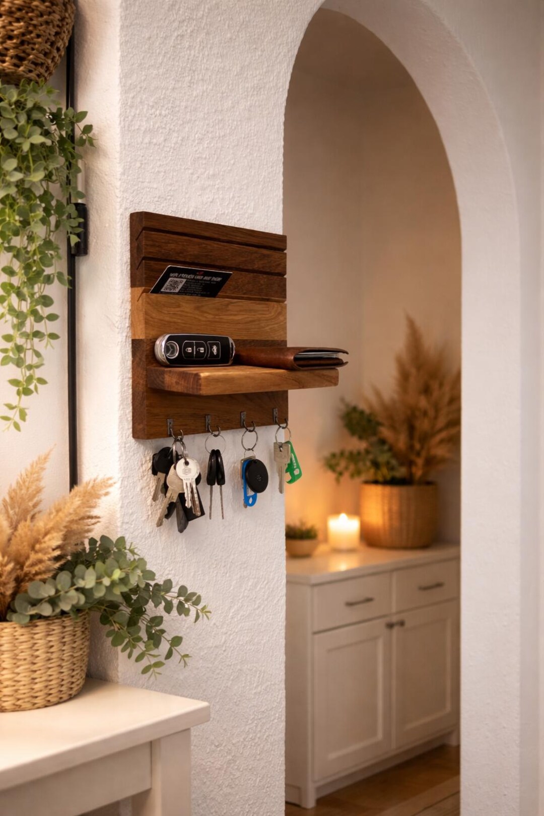 Key Racks Handmade Handmade Key Rack Made of Solid Oak Wood With Hooks – Rustic Wall Shelf ...
