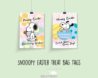 Etiquetas de regalo de Pascua de Snoopy / Juego de 9 / 2 diseños diferentes / Descarga instantánea