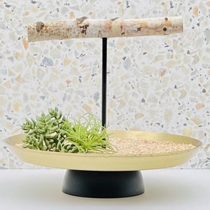 Large Gold & Black Parrot Stand • Portable Bird Stand • Tabletop Parrot Perch • Modern Parrot Stand • Sturdy Bird Perch • Mess-Free Perch