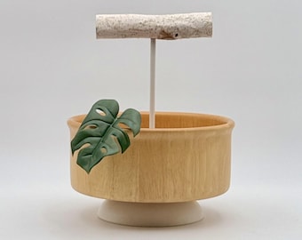 Light Wood Parrot Stand with White Base