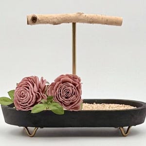 Black Oval Parrot Stand w/Gold Hairpin Legs • Portable Parrot Stand • Tabletop Parrot Stand • Bird Perch • Bird Stand • Modern Parrot Stand