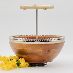 Wood Parrot Stand w/Chrome Ball Rim • Modern Parrot Stand • Tabletop Parrot Stand • Portable Parrot Stand • Bird Perch • Bird Stand