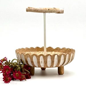 Wood Parrot Stand w/White Scalloped Edge • Tabletop Parrot Stand • Portable Parrot Stand • Modern Parrot Stand • Bird Perch • Bird Stand