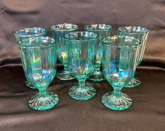 Pioneer Woman Set of 7 Luster Iridescent Green Goblet Glasses 12.5 oz