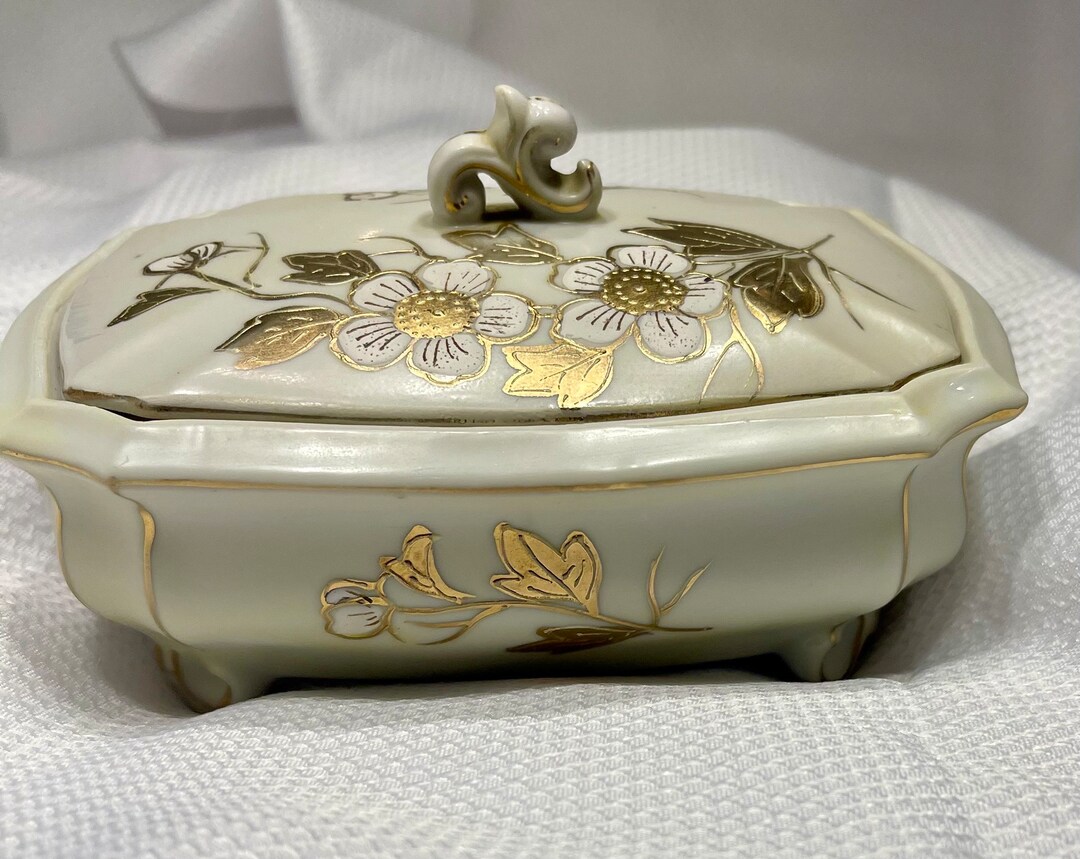 Vintage Arnart Gold and Cream Porcelain Dish With Lid Etsy