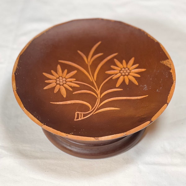 Vintage Hand-Carved Music Box Trinket Dish by the Swiss Thoren Movement, Made in Switzerland