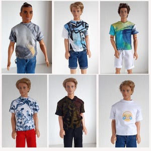Diverse T-shirts met print voor modepoppen voor heren maat 12 inch/30 cm