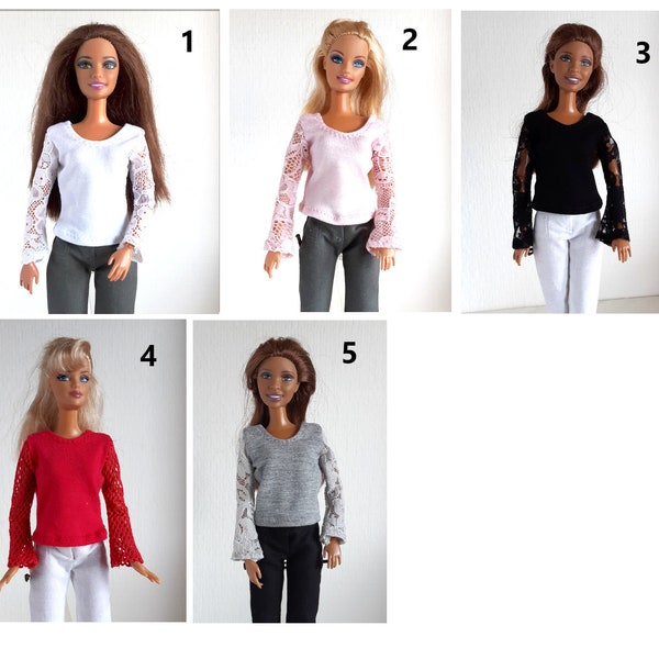 Shirt with lace sleeves for fashion dolls size 11.5 inch / 29 cm