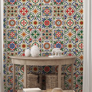 Carta da parati marocchina, piastrella portoghese | Decorazione da parete | Ristrutturazione casa | Arte della parete | Carta da parati in vinile staccabile e incollabile o non autoadesiva